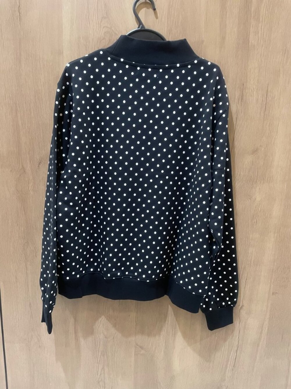 PARKE Varsity Letter Polka Dot Mock Neck Pullover Sweatshirt - Picture 7 of 8
